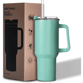 40oz Tumbler With Lid, Starw And Handle, Stainless Steel Vacuum Insulated Water Bottle Travel Mug For Iced Coffee, Hot And Cold Tea