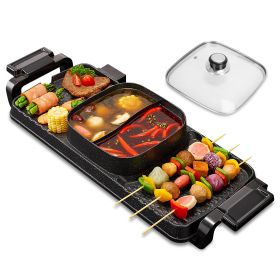 2 in 1 Electric Hot Pot with Grill 2800W Smokeless Non-Stick Korean BBQ Grill Shabu Shabu Hot Pot Combo with Independent Temperature Control 5 Gears F