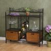 Kitchen Dining Baker's Rack with Wine Storage and Rattan Baskets