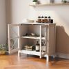 Rustic Kitchen Cabinet with Double Glass Doors - Multipurpose Storage Sideboard Buffet