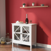Rustic Kitchen Cabinet with Double Glass Doors - Multipurpose Storage Sideboard Buffet