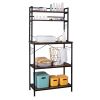 5-Tier Kitchen Bakers Rack with 10 S-Shaped Hooks; Industrial Microwave Oven Stand; Free Standing Kitchen Utility Cart Storage Shelf Organizer (Rustic