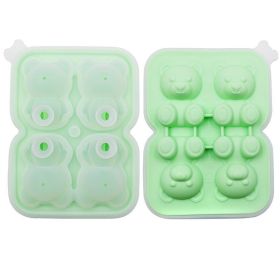 1pc Cute Teddy Bear Ice Cube Making Mold; Splash-proof And Easy To Fall Off; For Refrigerator With Container; Cute Bear Ice Cube Tray; To Make Frozen (Color: 4 Bear Ice Cubes - Green)