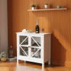 Rustic Kitchen Cabinet with Double Glass Doors - Multipurpose Storage Sideboard Buffet