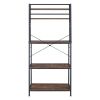 5-Tier Kitchen Bakers Rack with 10 S-Shaped Hooks; Industrial Microwave Oven Stand; Free Standing Kitchen Utility Cart Storage Shelf Organizer (Rustic